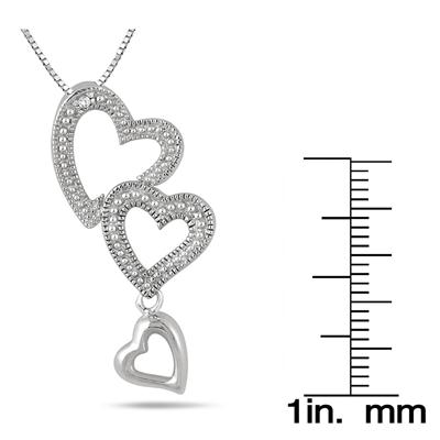 Diamond Triple Heart Drop Pendant in .925 Sterling Silver