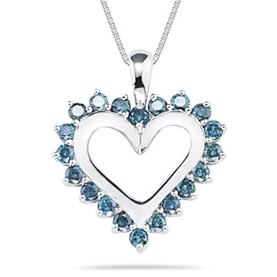 1.00 Carat Blue Diamond Heart Pendant in 14K White Gold