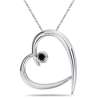 Black Diamond Slide Heart Pendant in White Gold