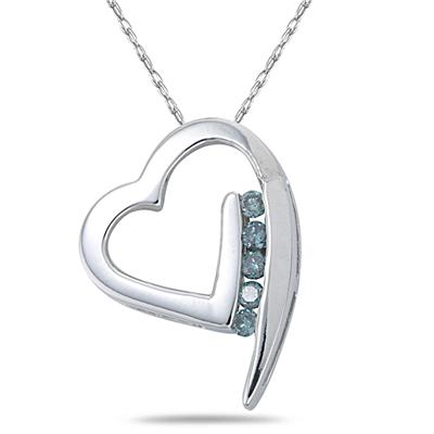 Blue Diamond Heart Pendant in 14K White Gold