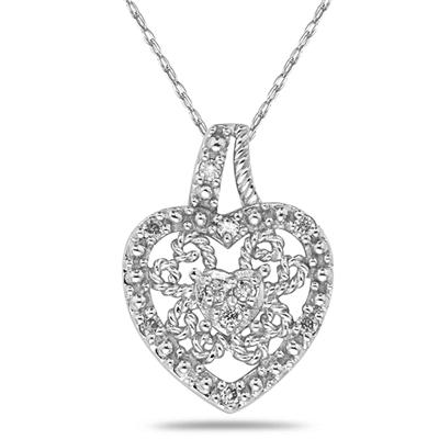 Diamond Heart Antique Pendant in White Gold