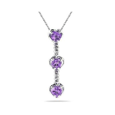 .60ctw Three  Amethyst   Hearts and Diamonds Drop Pendant in White Gold