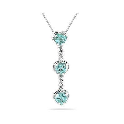 .60ctw Three Aquamarine  and Diamonds Drop Pendant in White Gold