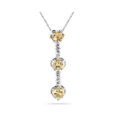 .60ctw Three Citrine Hearts and Diamonds Drop Pendant in White Gold