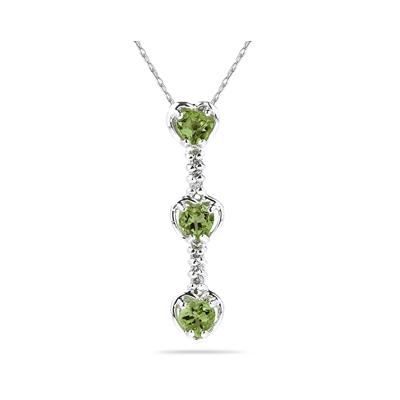 .60ctw Three Peridot Hearts and Diamonds Drop Pendant in White Gold