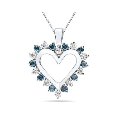 1 Carat TW Blue and White Diamond Heart Pendant in 14K White Gold