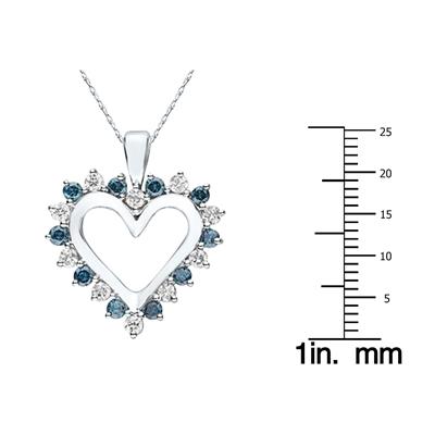 1 Carat TW Blue and White Diamond Heart Pendant in 14K White Gold