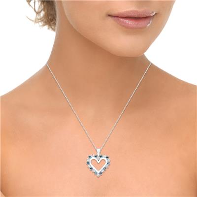1 Carat TW Blue and White Diamond Heart Pendant in 14K White Gold