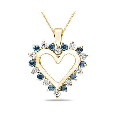 1.00 Carat Blue And White Diamond Heart Pendant in 14K Yellow  Gold
