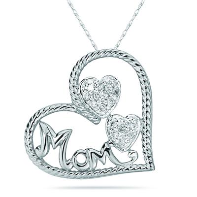 Diaomnd Heart MOM Pendant in 14K White Gold