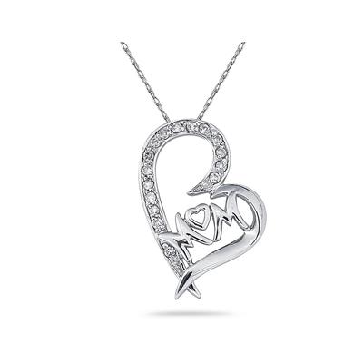 MOM Diamond Heart Pendant 10K White Gold