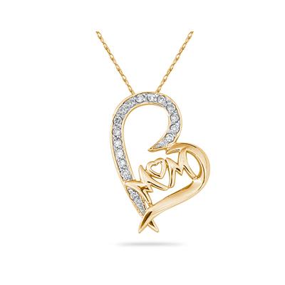 MOM Diamond Heart Pendant 10K Yellow Gold