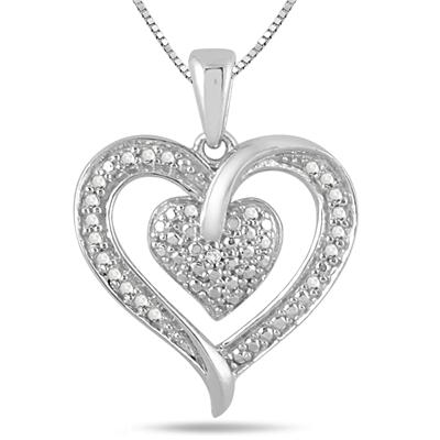 Antique Diamond Heart Pendant and Earring Set in .925 Sterling Silver