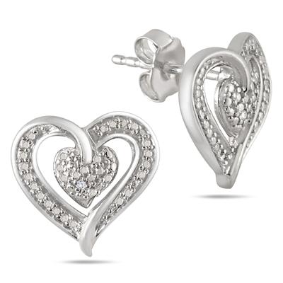 Antique Diamond Heart Pendant and Earring Set in .925 Sterling Silver
