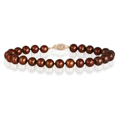 All Natural Freshwater Brown Cultured Pearl Bracelet with 14K Yellow Gold Clasp