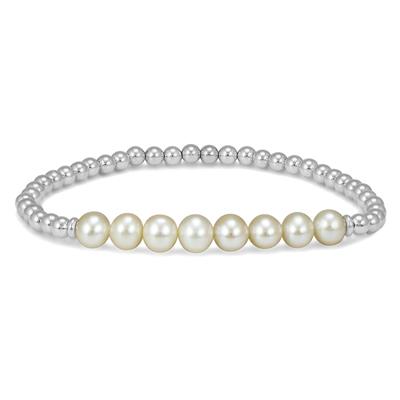 Freshwater Cultured Pearl and .925 Sterling Silver Bead Stretch Bracelet