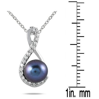 1/10 Carat Natural Freshwater Black Cultured Pearl and Diamond Pendant in 10K White Gold