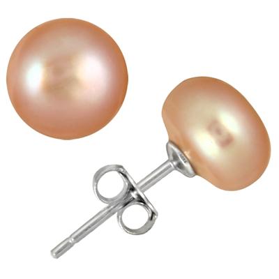 8.5-9mm All Natural Freshwater Pink Cultured Pearl Stud Earrings in .925 Sterling Silver