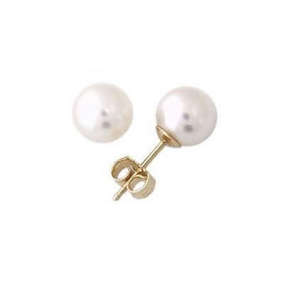 7 - 7.5mm Cultured Round Pearl Stud Earrings 14K Yellow Gold