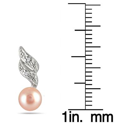 5-5.5mm Pink Cultured Pearl and Diamond Earrings in .925 Sterling Silver