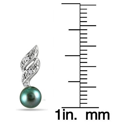 5-5.5 mm Freshwater Black Cultured Pearl and Diamond Earrings in .925 Sterling Silver