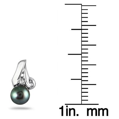 5mm Freshwater Black Cultured Pearl and Diamond Earrings in .925 Sterling Silver