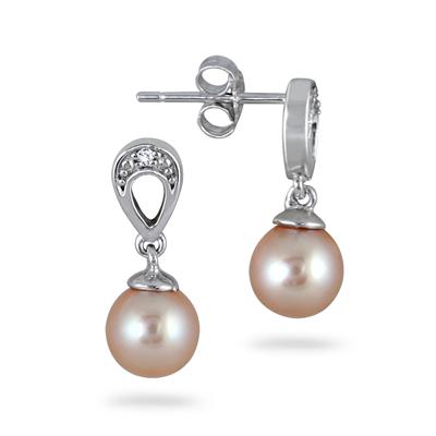6.5-7mm All Natural Freshwater Pink Cultured Pearl Earrings in .925 Sterling Silver