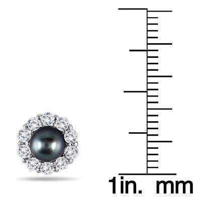 5mm Freshwater Black Cultured Pearl and Genuine White Topaz Earrings in .925 Sterling Silver