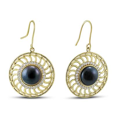 15MM Black Cultured Pearl Chloe Earrings in Gold Plated Brass