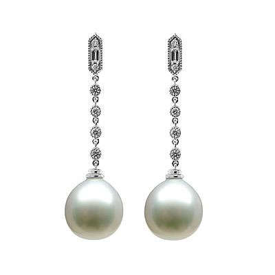 Natural South Sea Drop Pearl & Diamond Earrings in 18kt White Gold