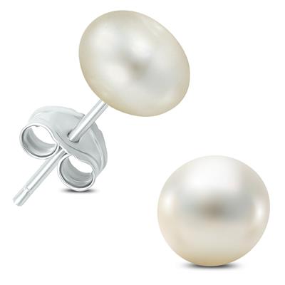 6-7MM Button Freshwater Cultured Pearl Earrings in .925 Sterling Silver