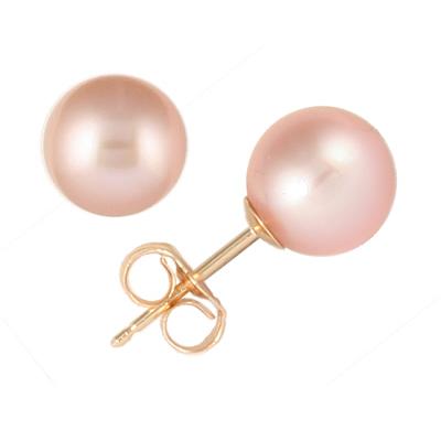 All Natural 7-7.5mm Freshwater Pink Pearl Earrings in 14K Yellow Gold