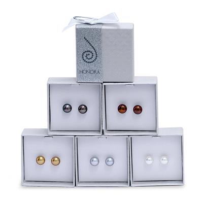 Multi Colored Natural Freshwater Cultured Pearl Stud Earrings in .925 Sterling Silver -5 Piece Gift Box Set 