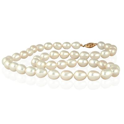 7.5-8mm Freshwater White Oval Tear Drop Cultured Pearl Necklace with 14K Yellog Gold Clasp