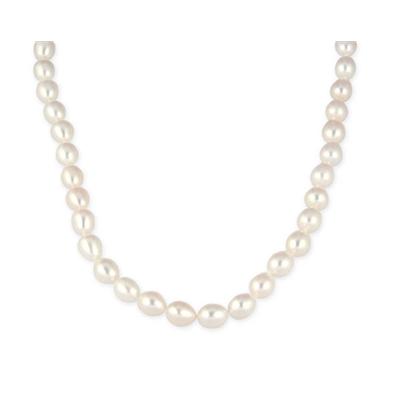 7.5-8mm Freshwater White Oval Tear Drop Cultured Pearl Necklace with 14K Yellog Gold Clasp