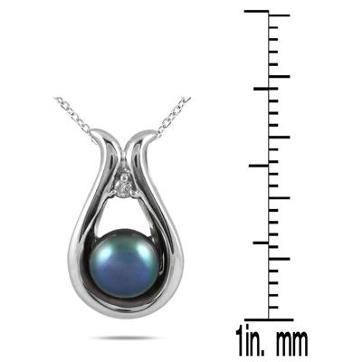 All Natural Freshwater Black Cultured Pearl and Diamond Pendant in .925 Sterling Silver