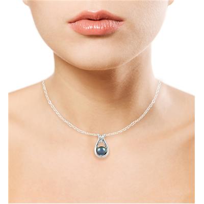 All Natural Freshwater Black Cultured Pearl and Diamond Pendant in .925 Sterling Silver