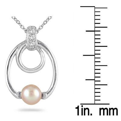 6MM Natural Freshwater Pink Cultured Pearl and Diamond Pendant in .925 Sterling Silver