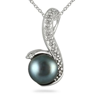 6MM Natural Freshwater Cultured Pearl and Diamond Pendant in .925 Sterling Silver