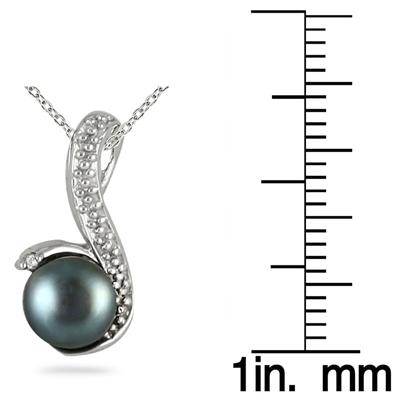 6MM Natural Freshwater Cultured Pearl and Diamond Pendant in .925 Sterling Silver