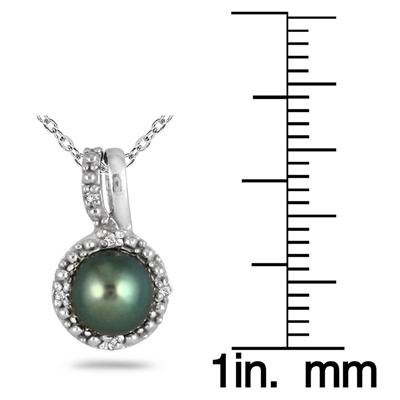 6MM Natural Freshwater Cultured Pearl and Diamond Pendant in .925 Sterling Silver
