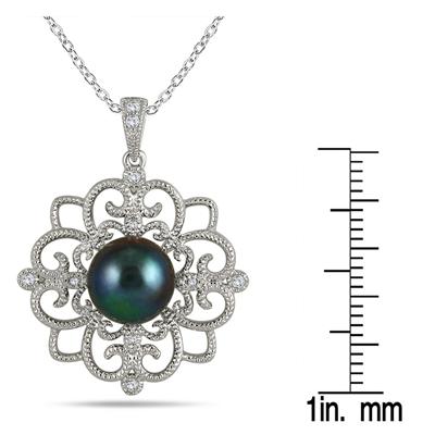 10mm Freshwater Black Cultured Pearl and Topaz Snowflake Pendant in .925 Sterling Silver