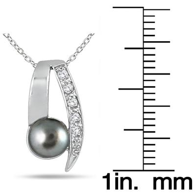 6-6.5mm Natural Freshwater Black Cultured Pearl and Diamond Pendant in .925 Sterling Silver