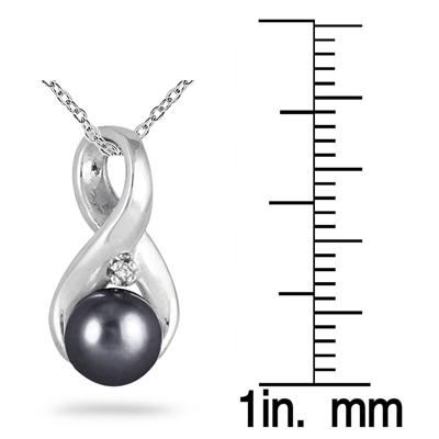 6.5MM Natural Black Cultured Pearl and Diamond Pendant in .925 Sterling Silver