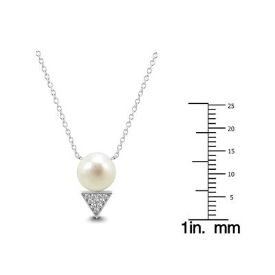 9mm Freshwater Cultured Pearl and Swarovski Zirconia Pendant in .925 Sterling Silver 