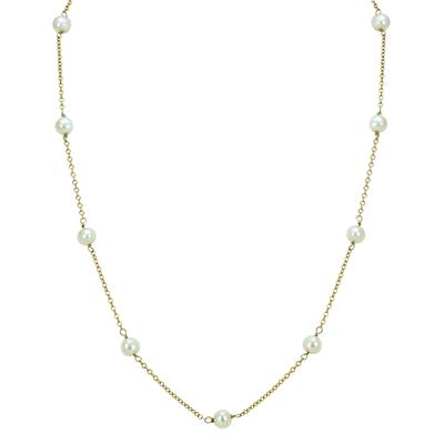5mm White Cultured Pearl Station Necklace in 10K Yellow Gold - 16 Inches