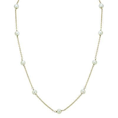 5mm White Cultured Pearl Station Necklace in 10K Yellow Gold - 16 Inches  