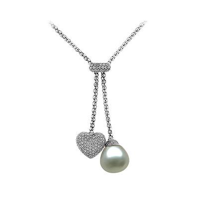 Natural South Sea Drop Pearl & Diamond Necklace in 18kt White Gold
