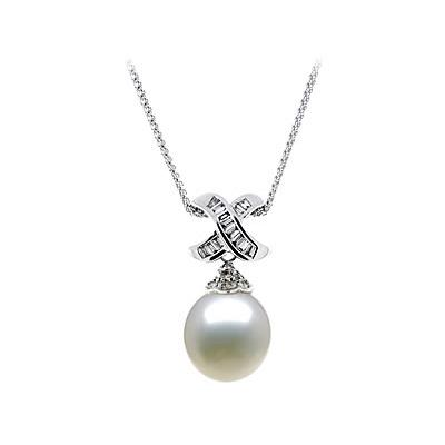 Natural South Sea Drop Pearl & Diamond Pendant in 18kt White Gold