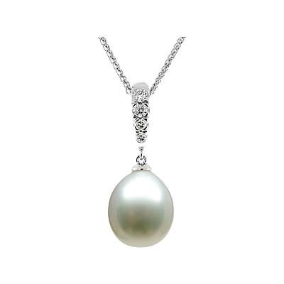 Natural Tahitian Drop Pearl & Diamond Pendant in 14kt White Gold